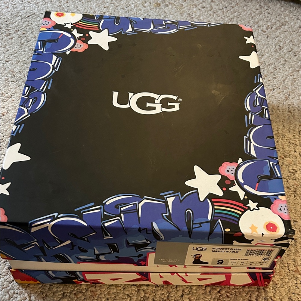 UGG Black and Multicolor Graphic Shoe Box